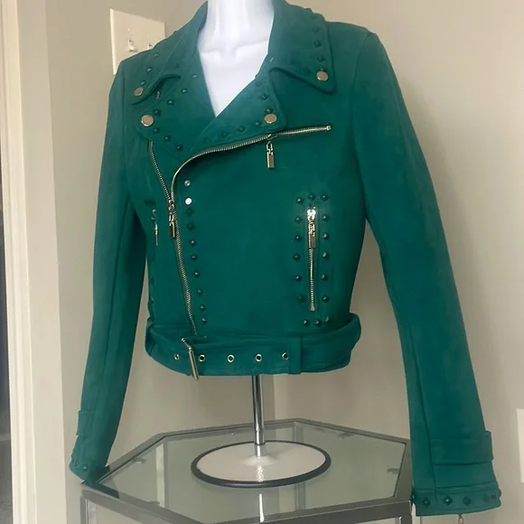 Like new! Love Token Studded Suede jacket in Emerald Green - Picture 3 of 5